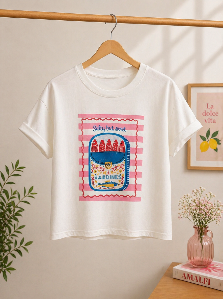 T shirt SARDINES rose bleu